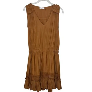 Ramy Brook Dress Large Brown Sleeveless Ruffle Hem Smocked Waist Boho Festival - Picture 1 of 9