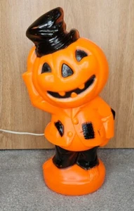 Vtg Empire 1969 Halloween Pumpkin Scarecrow 14 in Lighted Plastic Blow Mold USA - Picture 1 of 7