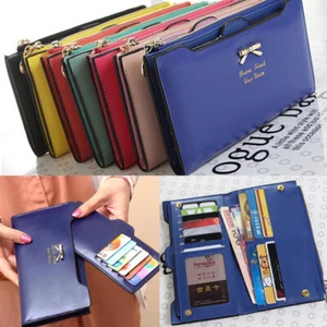 Portafoglio donna lungo pelle sottile carino fiocco porta carte di credito multi ID regalo - Foto 1 di 16