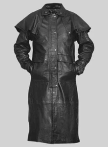 Men's Genuine Lambskin Leather Trench Coat Black With Cape - Picture 1 of 3