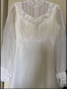 Vtg JC Penney Fashions White Lace Wedding Bride Dress Ruffle Victorian Sz 9/10 - Picture 1 of 6