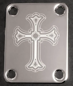 PLACA DE CUELLO DE GUITARRA Grabada Personalizada Grabada - Se Adapta a Guardabarros - CRUZ - Cromo - Imagen 1 de 1