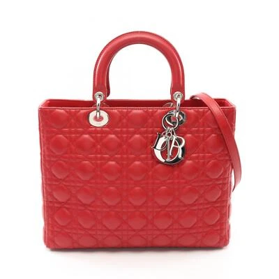 Dior Lady Dior Large 2way Shoulder tote Handbag leather Red Used Women - Image 1 of 4
