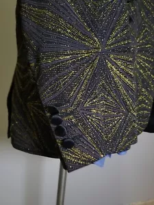 Gold/black Geometric Satin Party Evening Shiny dinner Blazer Jacket coat XL 44R - Picture 1 of 6