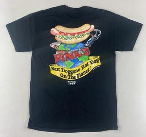 Pinks Hot Dogs T-Shirt Mens Medium Hollywood LA Black Cotton Campus Collection - Picture 1 of 8