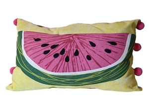 Allen & Roth Watermelon Lumbar Pillow ~ 20” x 12” Tasseled Decorative Tropical - Picture 1 of 7