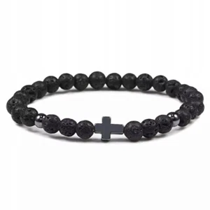 Schwarzes Armband mit Perlen und einem Kreuz Armband - Bild 1 von 1