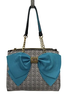 BETSEY JOHNSON Bow Satchel Blue  teal turquoise black polka dot purse hangbag - Image 1 of 4