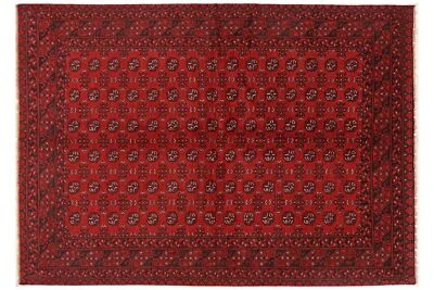 Afghan Aqcha Carpet 200x300 Hand Knotted Red Geometric Oriental short-Pile F - Image 1 of 4