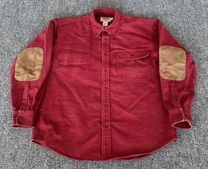 Cabela’s Outfitter Shooting Shirt Red Suede Elbow Quilt Shoulder Button Down L - Picture 1 of 13