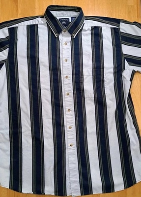 Harbor Bay Men's Shirt Navy Green White Stripes Button Down 2XLT 100% Cotton - Image 1 of 4