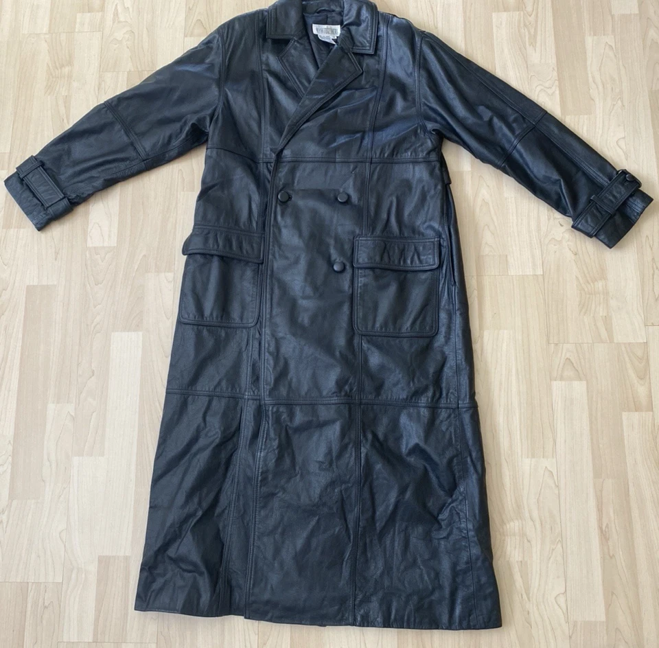 Vtg Together Leather Trench Coat Women’s 12 Full Length Black Buttery Soft Y2K - Image 1 of 4