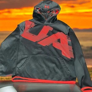 Under Armour Coldgear Jóvenes Niños Grande Sudadera con Capucha Suelta Polar Negro Rojo - Imagen 1 de 12