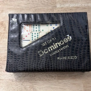 Juego Vintage de 91 Dominó Doble Doce 12 Colores Lunares Estuche Vinilo - Imagen 1 de 3