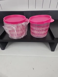 Tupperware Mini Canister Food Container 3 cup / 700ml Pink Red Xoxoxo Set Of 2 ! - Picture 1 of 11