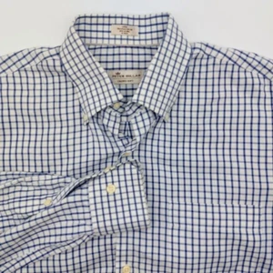 Peter Millar Crown Soft Men's Large Button Down Silk Blend Shirt Blue Checkered - Picture 1 of 10