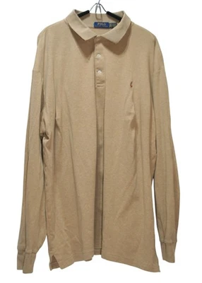 Polo Ralph Lauren Mens 2XLT Long Sleeve Polo Tan/Gold Classic Preppy Old Money - Image 1 of 4