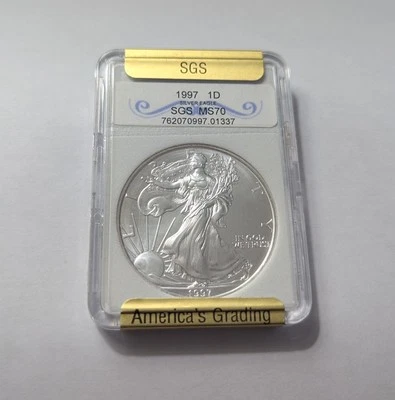 1997 SILVER AMERICAN EAGLE $1 SGS 70 Best Graded-Extremely Low Mintage RARE  - Image 1 of 2