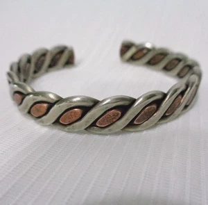 Vintage Silver and Copper "Mixed Metals" Braided Cuff Bracelet 2 1/4" X 5/8" EUC - Picture 1 of 4