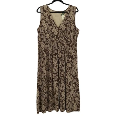 Eddie Bauer Short Sleeve Dress Womens L Brown Outdoors Floral Bloomcore NWT - Image 1 of 4