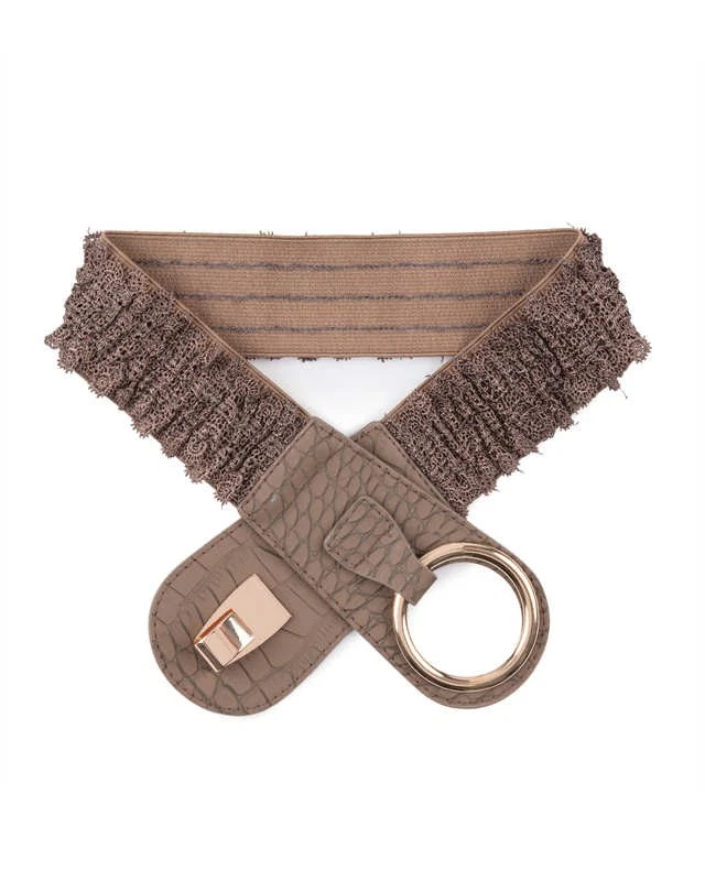 Gürtel braun 70 cm Damen Stretchgürtel mit Spitze Gr. 34/36 taupe 9.8371 - Bild 1 von 1