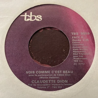 CANADA!!! NM- CLAUDETTE DION w/ CELINE DION Vois comme c'est Beau 1985 FRENCH 45 - Image 1 of 2