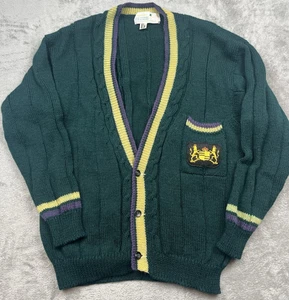 Vintage Carbery Sweater Mens Large Green Wool Ireland Crest Patch Cable Knit 90s - Picture 1 of 12