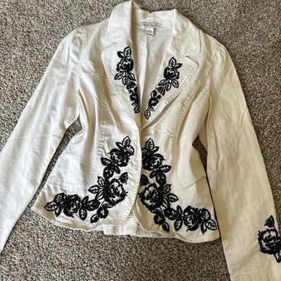 Винтажный кремовый и черный цветочный акцент куртка - Изображение 1 из 4