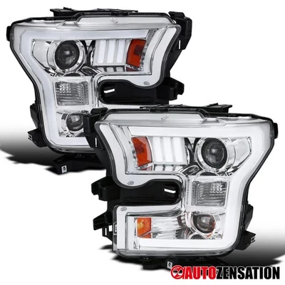 Fit 2015-2017 Ford F-150 Dual Projector Headlights LED Tube Headlamps Left+Right Foto 1 de 4