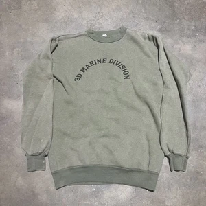 Vintage 60s 3D Marine Division Green Military Sweatshirt 1960s True Vintage - Picture 1 of 3
