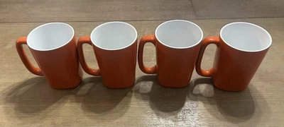 SET OF 4 Rachael Ray ROUND & SQUARE Orange and White 15 oz Coffee Mugs. H019 - Image 1 of 4