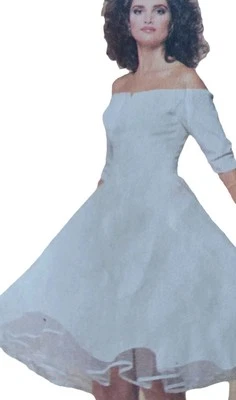 1980s Off Shoulder Full Skirt Cocktail Dress Gown Butterick 5944 Sewing Pattern - Image 1 of 3