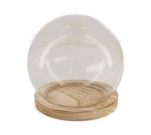Glashaube Glasglocke mit Holzsockel Glaskuppel Glasdom Vitrine Deko 15x14cm - Bild 1 von 2