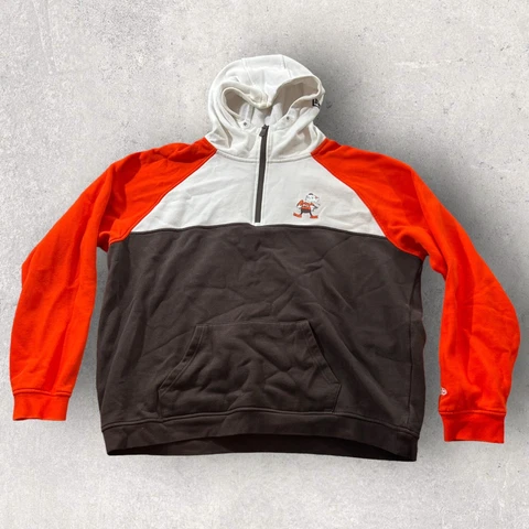 Vintage Cleveland Browns Sweater Mens Large Orange New Era NFL 1/4 Zip Hoodie Cover