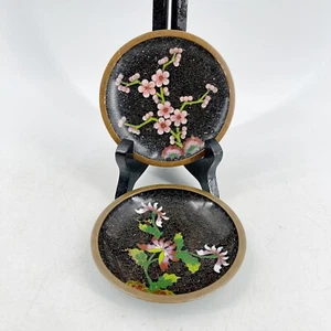 Vintage Lot of 2 Cloisonné Enamel Chinese Copper Enamel Trinket Dishes Ashtray - Picture 1 of 10
