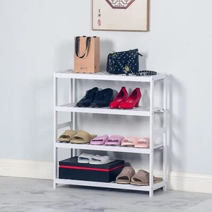 4 TIER BAMBOO SHOE RACK ORGANISER STAND STORAGE SHELF UNIT natural grey white - Picture 1 of 45