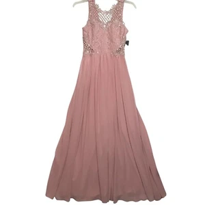 Vestido Formal Macy's City Studio Encaje Gasa Rosa Mujer Junior Talla 11 Nuevo con Etiquetas - Imagen 1 de 11