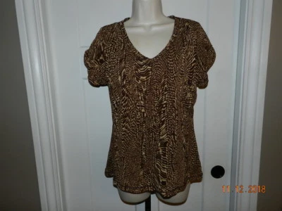 Blusa de Carrera Liz Claiborne Marrón Estampado Geométrico Talla Pequeña Grande PL Animal Foto 1 de 4