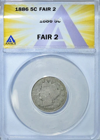1886 Liberty V Nickel 5C Circulated Fair ANACS FA2 Cover