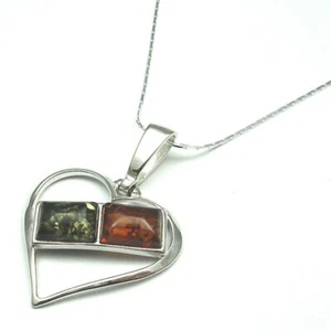 925 Plata de Ley Ámbar Báltico Genuino Collar Corazón Colgante de Regalo Bolsa - Imagen 1 de 1