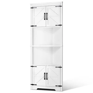 68 in Corner Storage Cabinet with 4 Wooden Doors & Adjustable Shelves White - Picture 1 of 12
