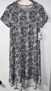 LulaRoe Carly Dress Black White B/W Roses Floral Geometric Hi Lo Swing Sz S NWT - Picture 1 of 4
