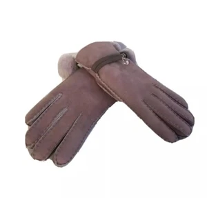 UGG SHEEPSKIN BRITA POM POM CRYSTAL DUSK SUEDE GLOVES sz M - NWT - Picture 1 of 5