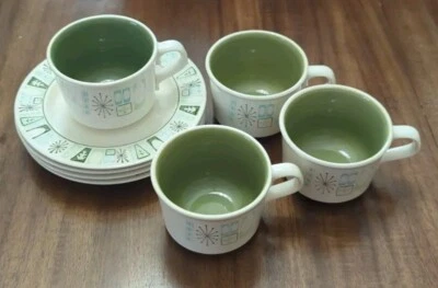 Taylor Smith & Taylor "Cathay" MCM Atomic Starburst 8 set-4 tazas y 4 platillos Foto 1 de 4