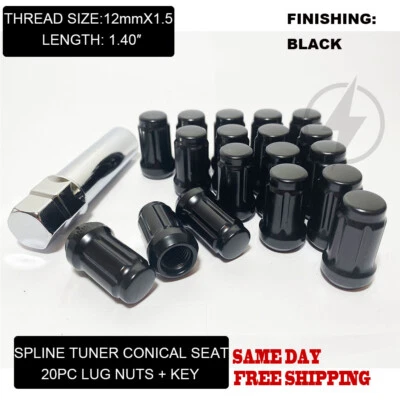 Fit Buick Cascada Regal Encore Envision Spline Tuner Lug Nut 12x1.5 Black 20pc - Image 1 of 4