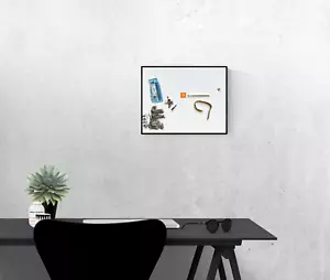 FREEDOM FLOAT White Blue Orange Found Object Abstract Placing Collage Painting - Picture 1 of 7