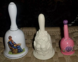 Lot of 3 Vintage Porcelain/Ceramic Bells Rockwell-Bedtime, Cherubs Flowers NICE - Picture 1 of 11