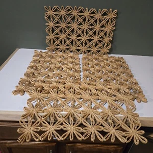 Lote De Colección De 4 Manteles de Paja Ratán Tejidos Boho Floral Trivet Rafia Tropicales - Imagen 1 de 12