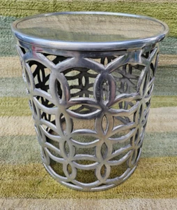 Aluminum Spherical Designer Accent End Side Table, Silver, Cast Metal - Picture 1 of 11