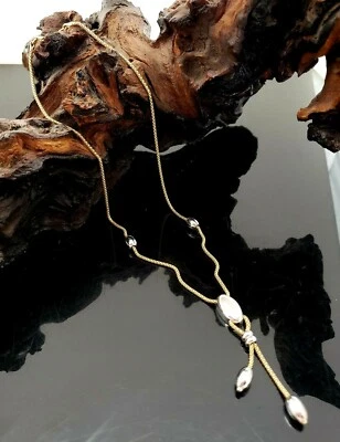 Collar Lariat de oro amarillo y blanco de 14 quilates hecho en Italia con gota Bolo de 2,5" Foto 1 de 4